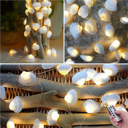 14.1Ft 40 Beach Seashell Decorative String Lights Warm White LED Waterproof Battery Operated Ocean String Lights