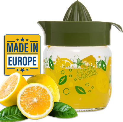 Crystalia Manuel Citrus Juicer with Glass Storage Jar - Handheld Juice Press Extractor for Lemon, Orange, Lime,