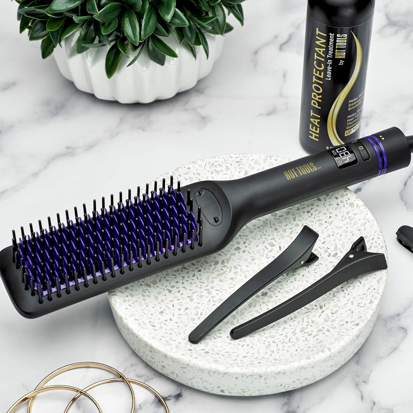 HOT TOOLS Pro Signature Extra Long Heated Straightening Brush, 4-1/2"