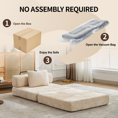 KEIKI Convertible Floor Sofa Bed with Fixed-Shape Frame, Single Seater Boneless Modular Sectional Sofa, No Assembly Required, Compressed Sleeper Couch for Living Room Bedroom, Lounge, Beige