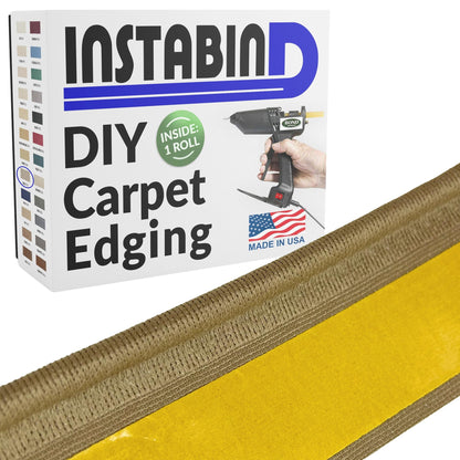 Instabind 54 ft Roll Premium Carpet Edge Binding – Regular Style Carpet Edge Trim - Do-It-Yourself Glue On Rug Edging - Durable & Easy Finishing for Rug Edges - USA Made Flooring Products, Beige