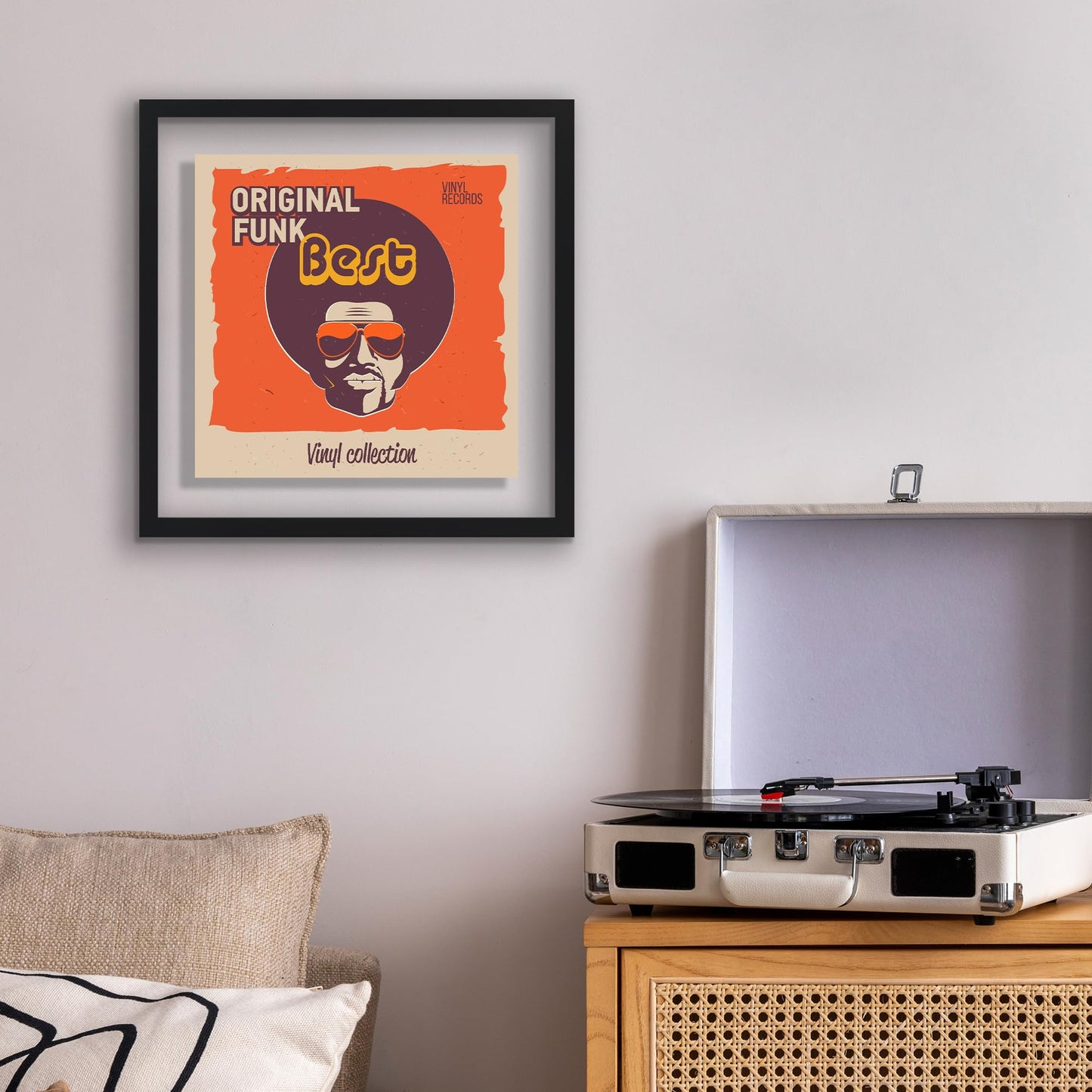 Americanflat 16.5x16.5 Album Cover Frame with Shatter-Resistant Glass - Signature Float Collection - Square Frame Made of Engineered Wood - Floating Frames for Wall Display - Black