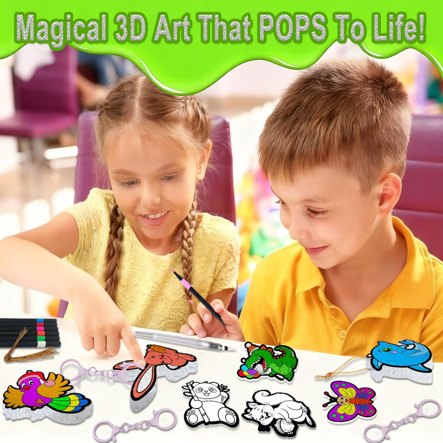 skyenchant Aqua 3D Foaming Art Kit for Kids, Paint by Number Craft with Inflatable Animals, Creative Gift for Girls & Boys Ages 4-10, Christmas Birthday Stocking Stuffer (Animal Friends)
