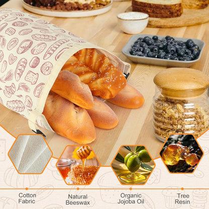 2 PACK Fresh,13''17'', 02 Beeswax Sourdough Bread Bags for Homemade Bread, Reusable Cotton Beeswax Bread Bag Portable