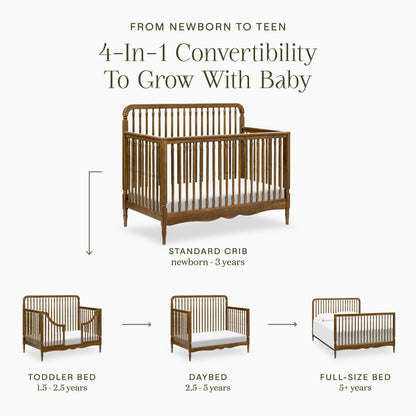 Namesake Liberty 4-in-1 Convertible Spindle Crib, Converts from Full-Size Crib to a Toddler Bed, Daybed, and Full-Size Bed, Easy to Assemble, Greenguard Gold Certified (Natural Walnut)