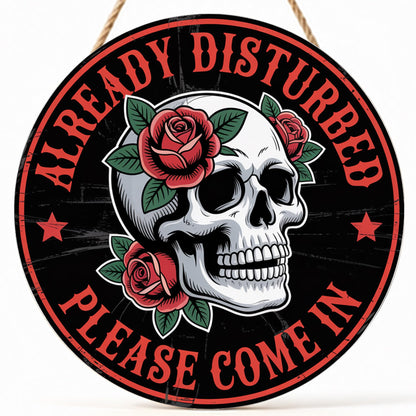 Gothic Welcome Sign Wall Decor, Skeleton Welcome Round Wood Hanging Sign Decorations, Funny Decor for Home Front Door