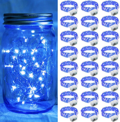24 Pack 7Ft 20 3 4th Blue Fairy Lights LED Twinkle String Lights Modes Battery Operated Waterproof Firefly Starry