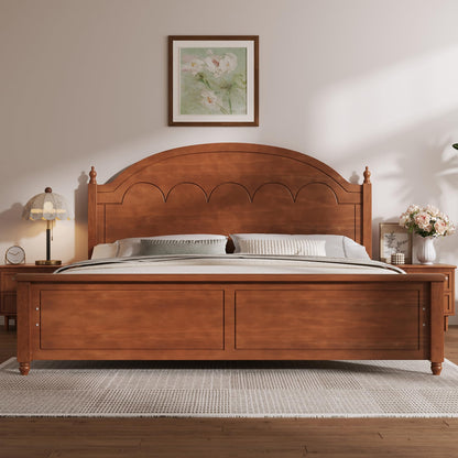 Merax King Platform Bed Frame with Elegant Arched Headboard, Solid Wood Construction, Timeless Classic Design, Strong Support, Easy Assembly, Oak Finish