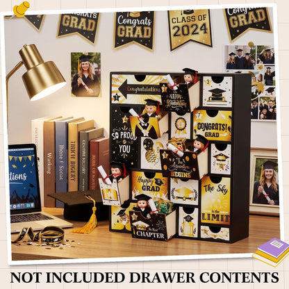 Novabright Graduation Countdown Calendar - 18 Days Fillable Advent Box with 18 Drawers | Black Gold