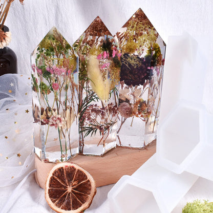 Woohome Crystal Tower Resin Moulds, 3 PCS Large Crystal Point Jewelry Epoxy Resin Silicone Moulds with 2 Pack Dried Flowers, Scissors, Tweezers for DIY Resin Flowers Crystals, Home Decors