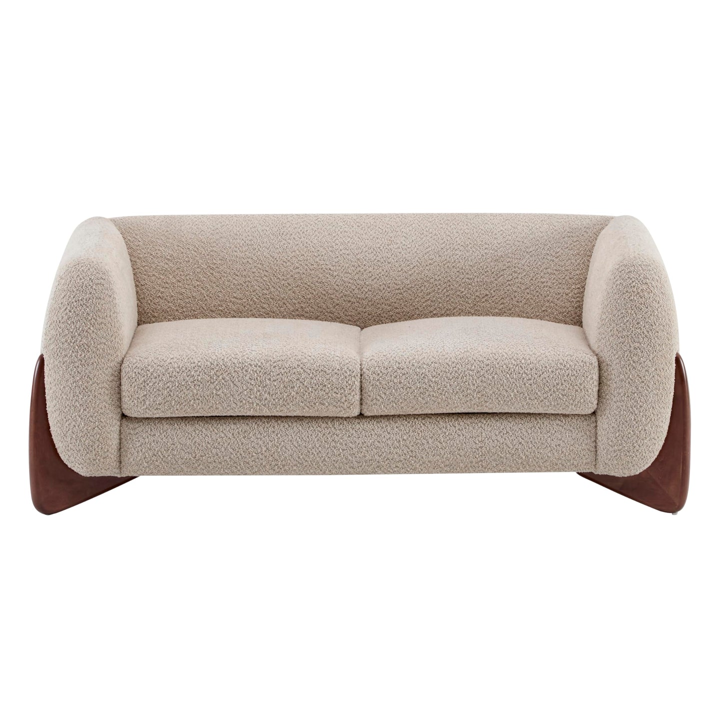 Merax 63 Inch Modern Boucle Upholstered 2-Seater Sofa, Chenille Fabric Loveseat with Solid Wood Legs, Low Profile Small Couch for Living Room, Almond