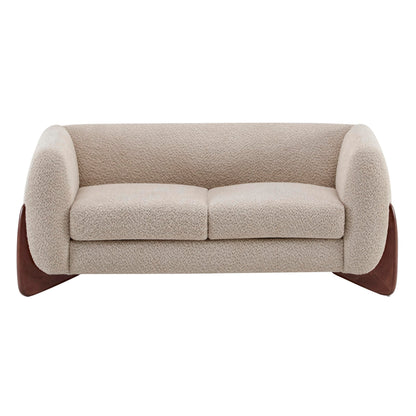 Merax 63 Inch Modern Boucle Upholstered 2-Seater Sofa, Chenille Fabric Loveseat with Solid Wood Legs, Low Profile Small Couch for Living Room, Almond