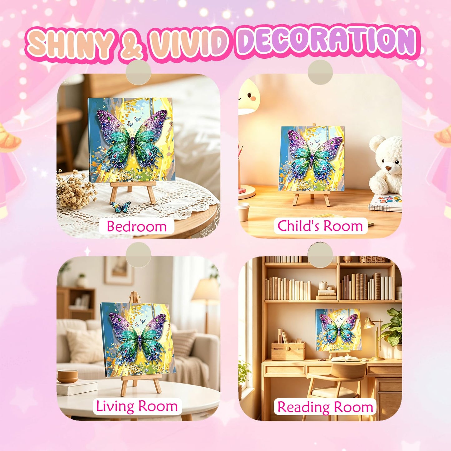 SJTYDX 5D Diamond Art Butterfly Kit with Frame, Sparkling Diamond Painting for Adults Beginners, DIY Gem Painting Craft with Easel, DIY Paint with Diamonds for Home Decor & Unique Gift, 7.8x7.8 Inc