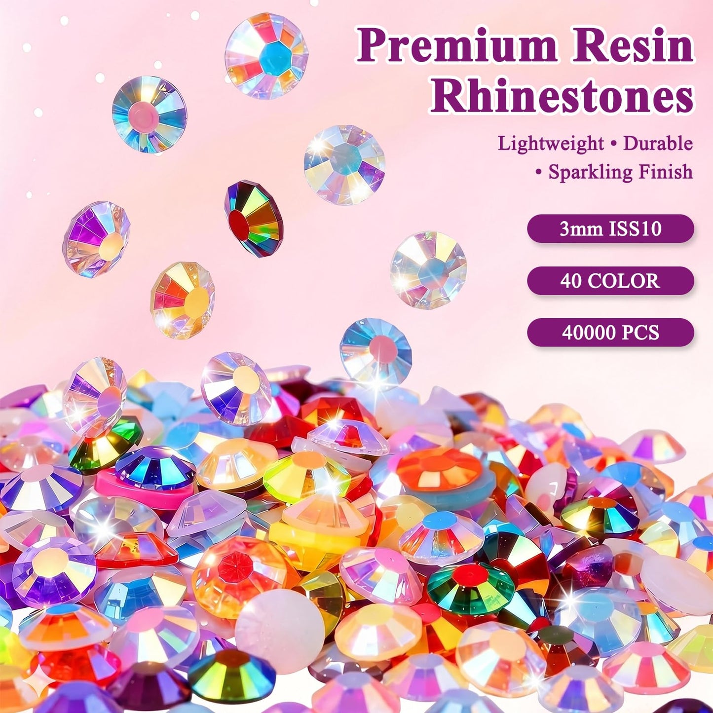 40000 Pcs 40 Colors Resin Jelly Rhinestones for Bedazzling, 3mm Flatback Gems Bedazzler Kit with 4Pcs B7000 Jewelry Glue and Tools, Multicolor Craft Jewels for DIY, Shoes, Crafting, Nail Art & Books