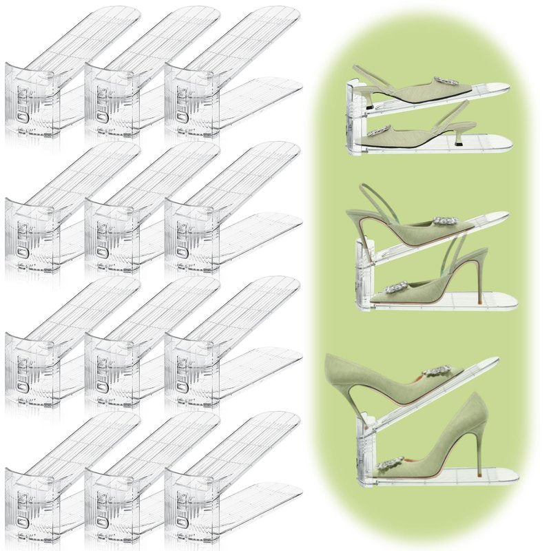 MOVDEET 12 Pack Shoe Slots Organizer for Closet, Adjustable Shoe Stackers for a Pair of Shoes Shoe Rack Storage Shoe Space Saver 50% Shoe Shelf Display Holder for Closet