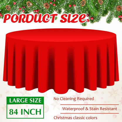 Amylove 48 Pcs Christmas Plastic Tablecloth 84 Inch Round Disposable Plastic Table Cloth Waterproof Decorative Table Cover for Parties Christmas Decor (Red,Green)
