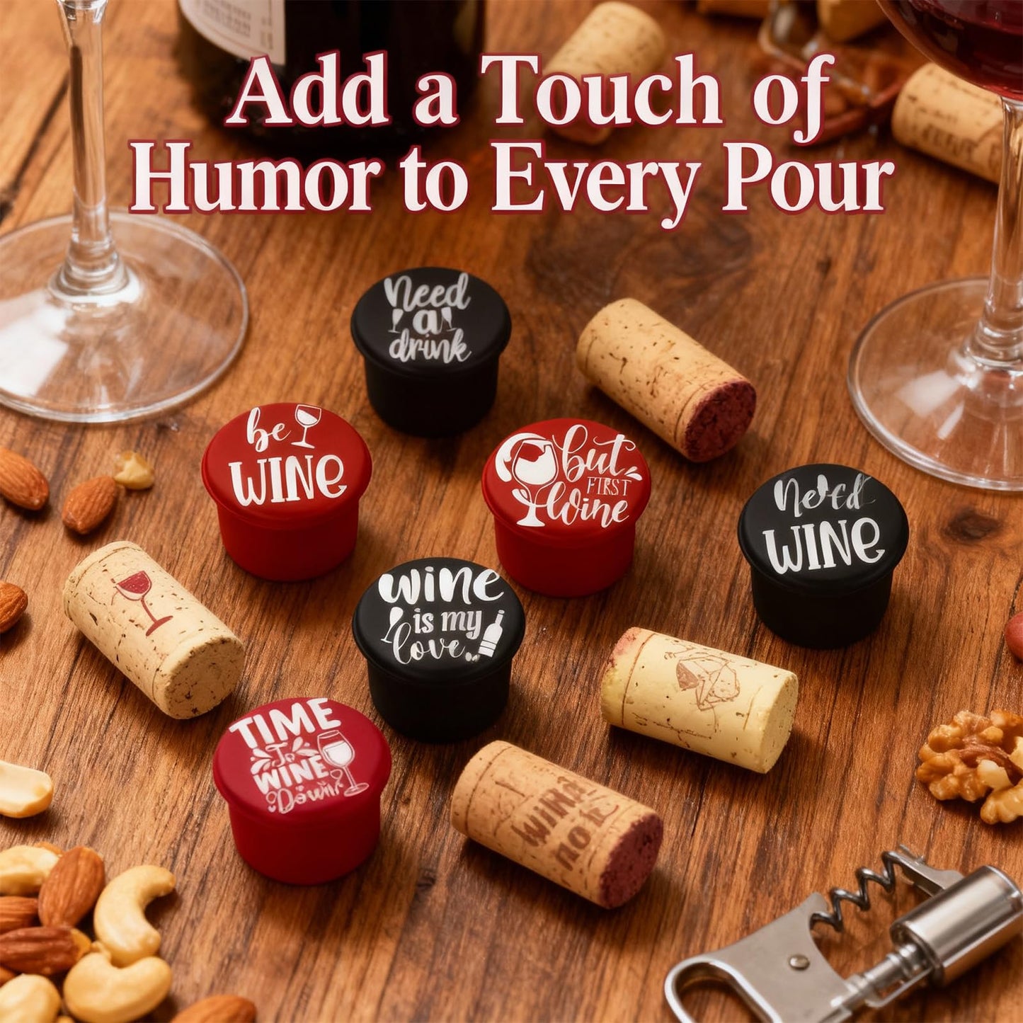 8 Pack Funny Wine Stoppers - Wine Gifts for Wine Lovers, Airtight Food-Grade Silicone Bottle Stoppers to Keep Wine Fresh, Novelty Christmas Gifts for Men, Women, Mom, Wife