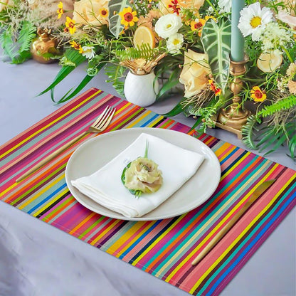 Carethos Rainbow Placemats Set of 4, 12x18 Inch Heat-Resistant Washable Easy to Clean Place Mats, Faux Linen Cloth Table Mats Suitable for Indoor/Outdoor Parties & Kitchen Decor (Rainbow)