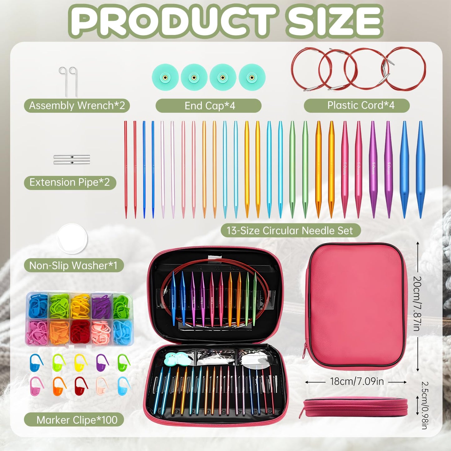 13 Pairs Interchangeable Circular Knitting Needle Set for DIY Lovers, Knitting Kit with 100 PCS Stitch Markers, Case and Accessories Birthday Valentines Day Gifts