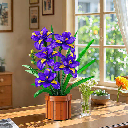 CUBIMANA Botanicals Iris Flowers Building Set for Adults - Artificial Plants & Flowers Decor for Home Office Bedroom or Desk, 808PCS Floar Birthday Christmas Housewarming Gift for Women & Men Ages 18+