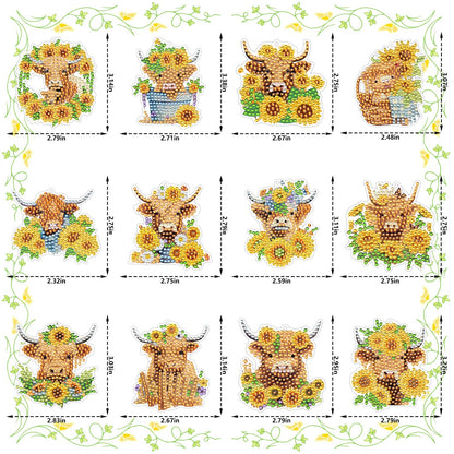 Highland Cow Diamond Painting Keychains - 12PCS 5D Diamond Art Painting Keychains Kits Cow Diamond Painting Art Acrylic Hanging Pendant DIY Diamond by Numbers Keychain DIY Crafts Kits for Teen Adults