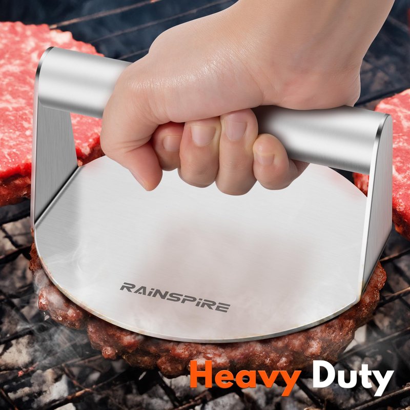 Rainspire Upgraded 304 Stainless Steel Smash Burger Press 5.5 inch Burger Smasher Hamburger Smasher Tool for Griddle, Perfect for BBQ Grill Cooking Gifts for Chef, Silver (6 inch)