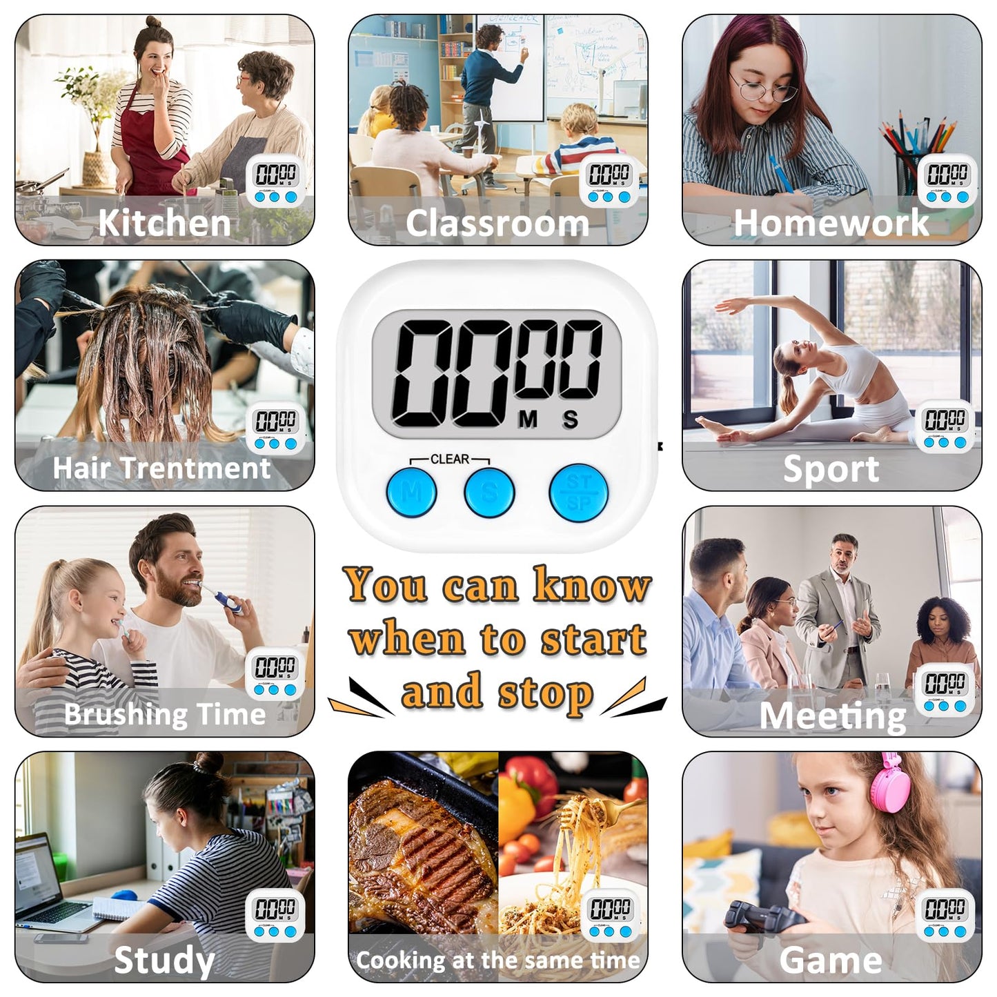 ZILLEEN Classroom Timers for Kids Classroom Magnetic Digital Kitchen Timers for Cooking Teachers Gym Game 12 pcs