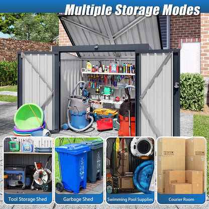 Outdoor Storage Shed with Dual Doors & Removable Top Lid, Metal Garden Tool Shed, Weather Resistant Waterproof Trash Can Bike Storage Organizer with Ventilation Sloped Roof Yard Utility Box