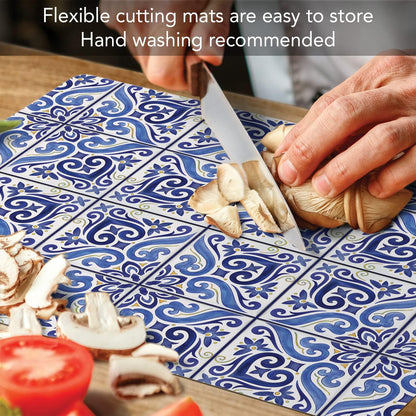 Cut N' Funnel Shades of Blue Designer Flexible Plastic Cutting Board Mat, 15" x 11.5", Easy to Clean, Made in the USA