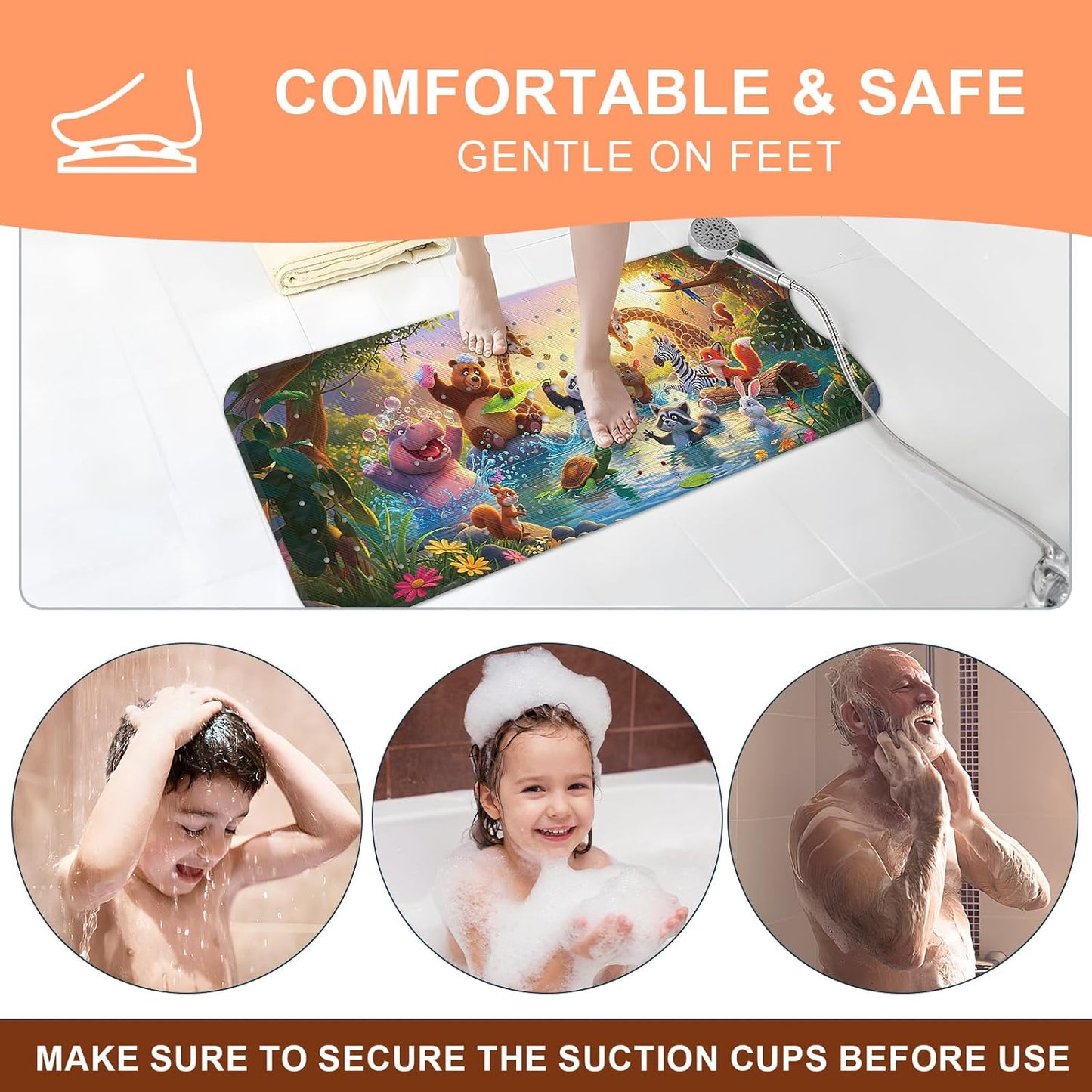 40"x16" XIYUNTE Upgrade Baby Bath Mat Non Slip - Extra Long Kids Bath Mat for Tub Non Slip Bathtub Mat Eco-Friendly