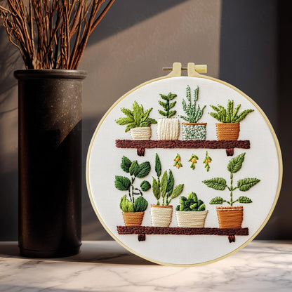 JOZYSH Full Range Embroidery Kit for Adult, Green Plant Pattern Embroidery Kit for Beginners Include Embroidery Cloth Hoops Threads for Craft Lover Hand Stitch with Embroidery Skill Techniques