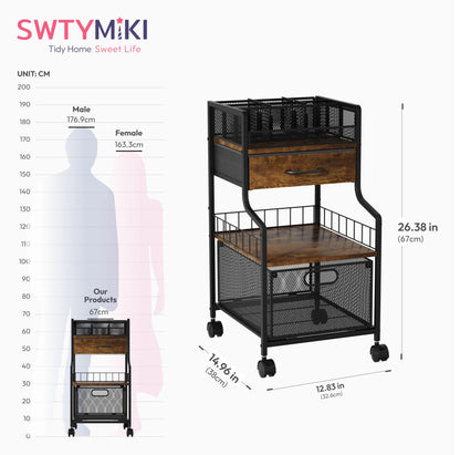 SWTYMIKI Under Desk Storage Cart- Art Storage Cart with Drawers & DIY Divider - Office Cart Organizer Under Desk Shelf, Craft Rolling Cart for Office, Craft Room & Studio Espresso