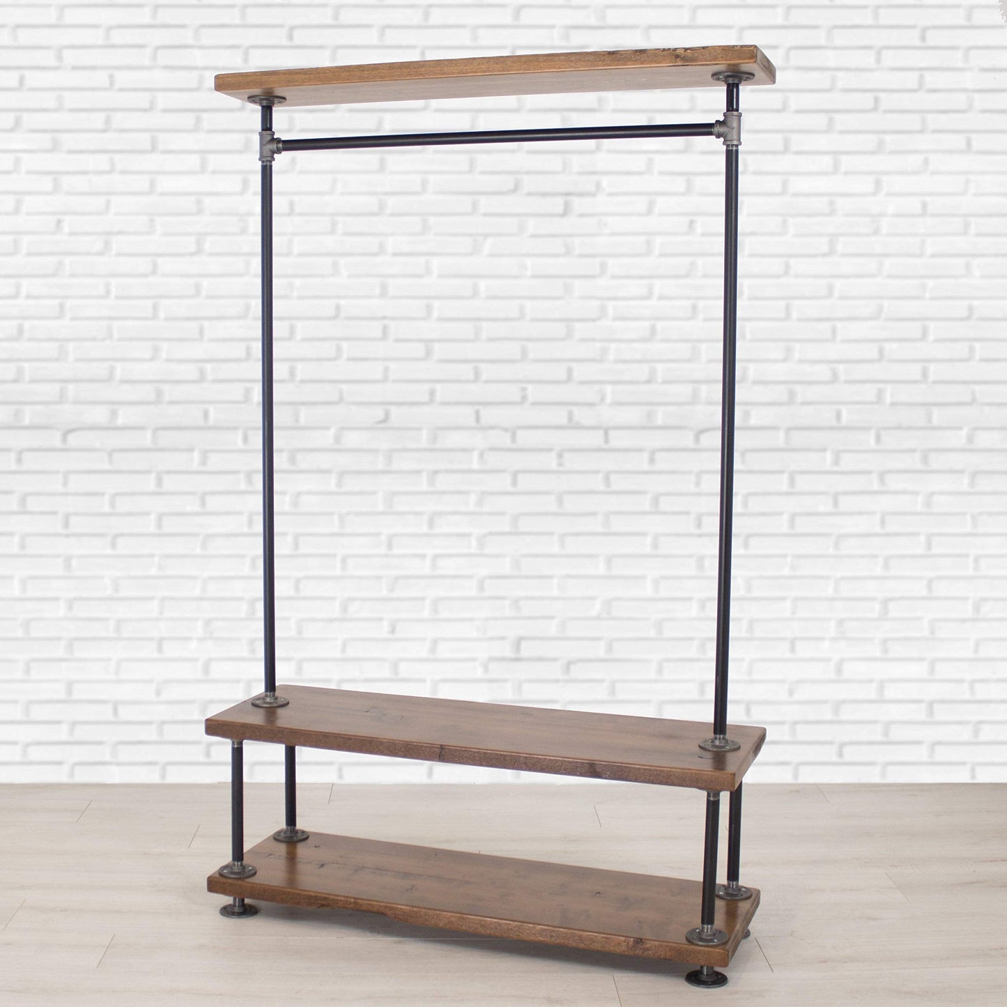 Industrial Pipe Clothing Rack with Wood Shelving by William Robert's Vintage