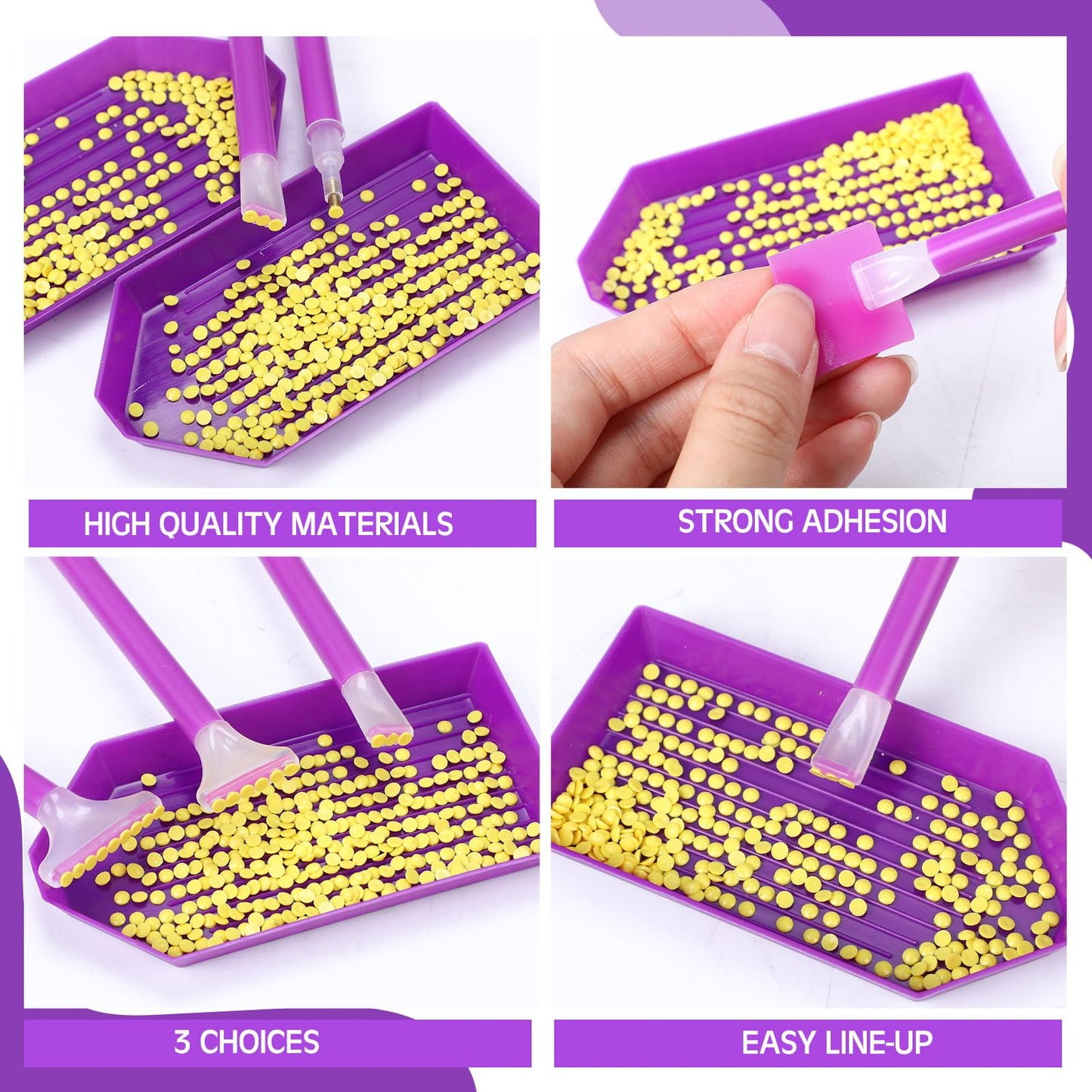 Affrolling 180 Pcs 5d Diamond Art Painting Tools and Accessories Kits Include Drill Pens with 3 Drill Sizes, Plastic Diamond Trays, Glue Clay, Rhinestone Art Painting DIY Accessories(Purple)
