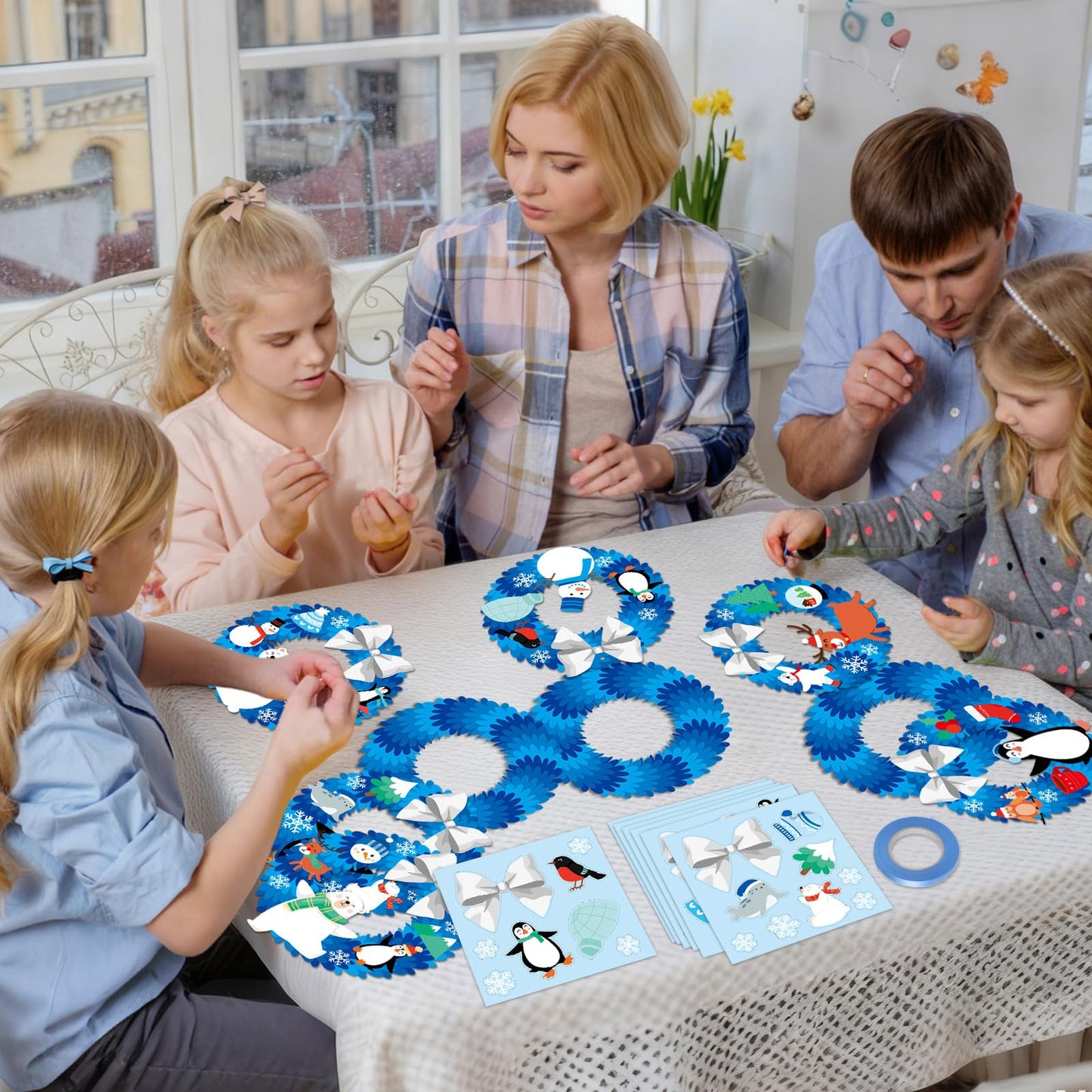 24 Sets Winter Crafts for kids DIY Christmas Wreath Ornaments Decorations Winter Classroom Hanging Ornaments Penguin Snowman Stickers Paper Arts and Crafts for Kids Holiday Home Classroom Activities