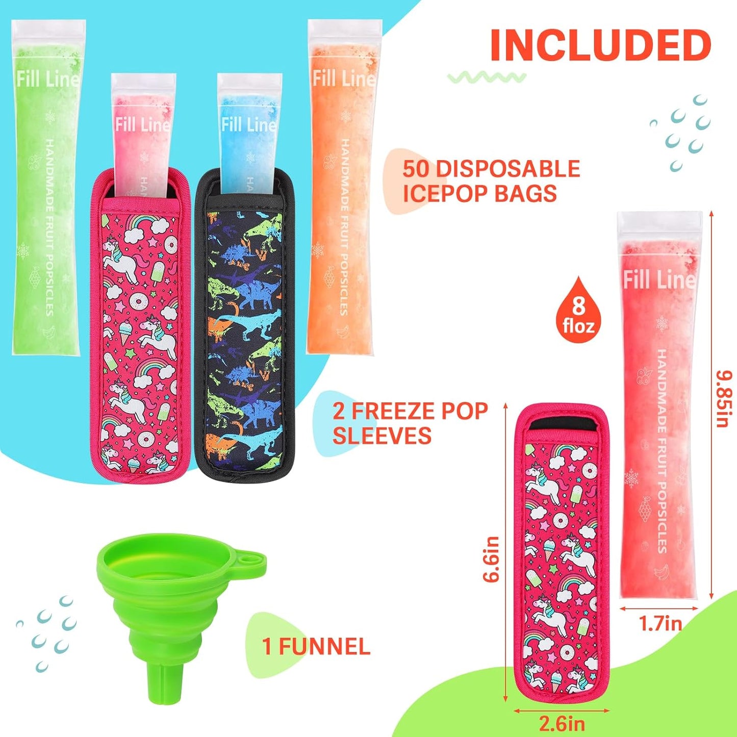 Amintiri 50 2 (Multicolor-1) Disposable Ice Popsicle Mold Bag Popsicle Holder, Freezer Tubes with Dual Zip Seals