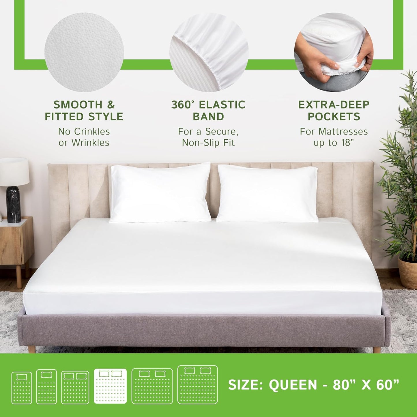 Queen Size Waterproof Mattress Protector - Four Seasons Essentials Cooling Viscose Bamboo Fitted Sheet Cover