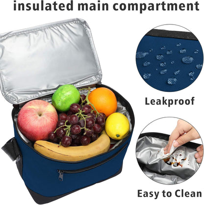 BuyAgain Navy Blue Lunch Bag, 600D Poly Small 6 Can Insulated Reusable Cooler Bag with PEVA Water-resistant Lining