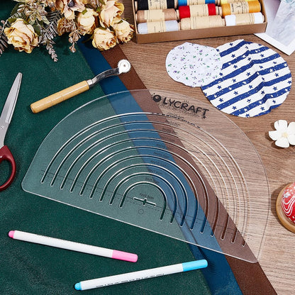OLYCRAFT Circle Acrylic Ruler for Cutting Fabric Clear Acrylic Templates 11.8x7.9 Inch Circle Cut Ruler Multifunctional Sewing Rulers Curve Ruler Quilting Tool for Quilting Sewing Supplies-0.3cm Thick