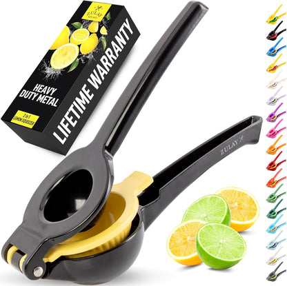 Zulay Kitchen Lemon Squeezer - Sturdy 2-in-1 Hand Juicer for Maximum Juice Extraction | Easy-Clean Black/Yellow