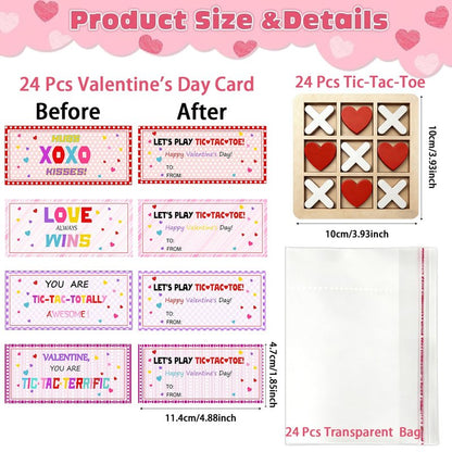 Bailiyake 24 Set Wooden Tic Tac Toe Bulk with Cards