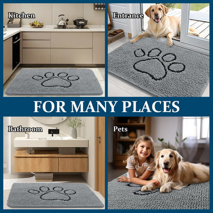 OLANLY Chenille Dog Door Mat & Area Rugs - Soft, Durable Grey Set | 30x20 in & 4x5.9 ft Sizes
