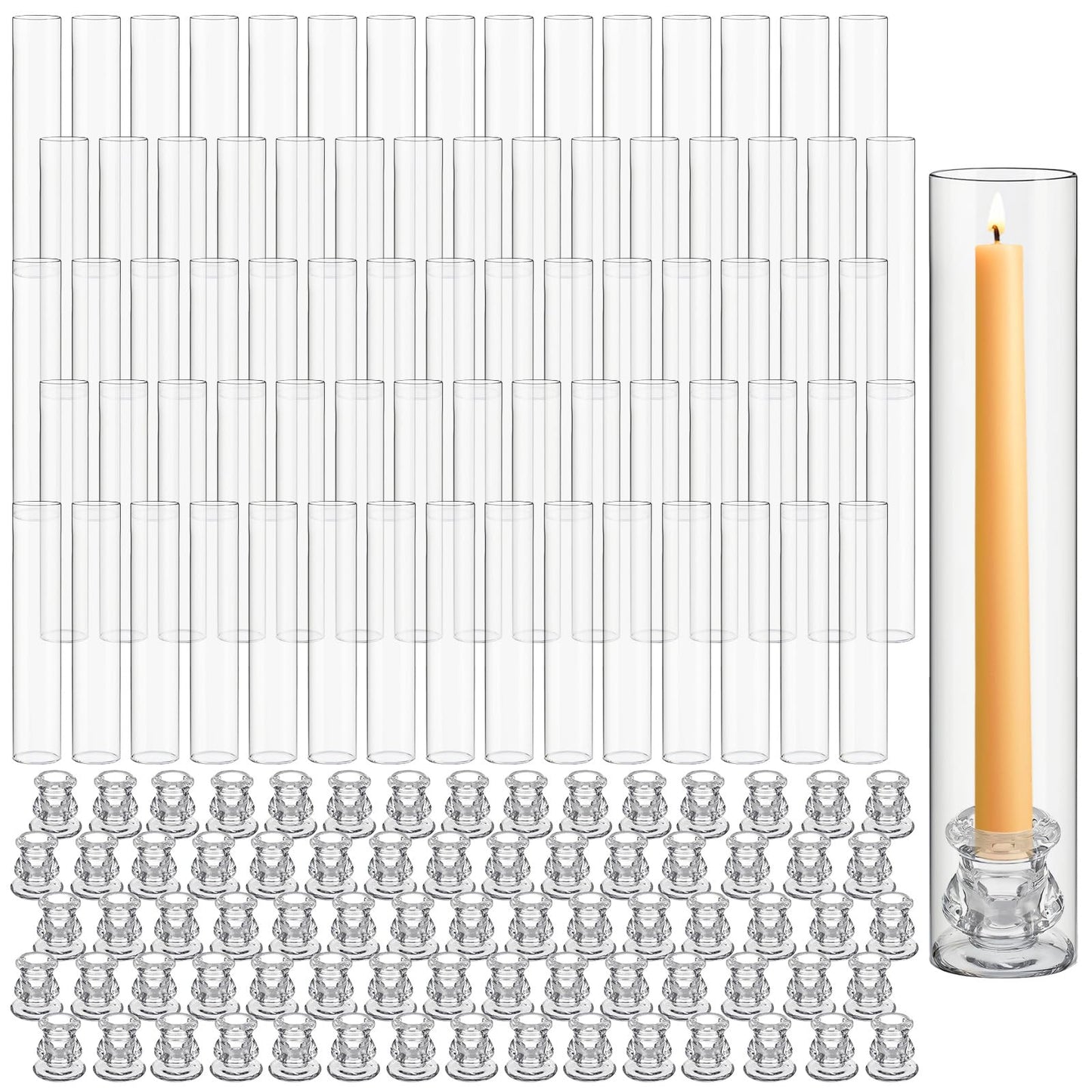 Teenyyou 36 Set Glass Hurricane Candle Holders Bulk 12.6" Open Ended Glass Candleholder Tube Shape Bottomless and 2.2" Taper Clear Candlestick Holders for Wedding Table Centerpiece (Clear)