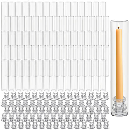 Teenyyou 24 Set Glass Hurricane Candle Holders Bulk 12.6" Open Ended Glass Candleholder Tube Shape Bottomless and 2.2" Taper Clear Candlestick Holders for Wedding Table Centerpiece (Clear)