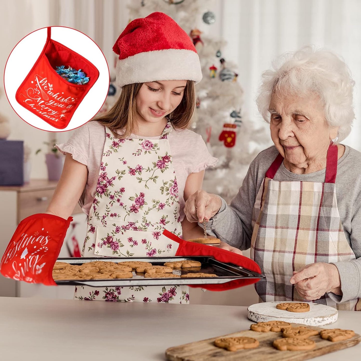 WILLBOND 12 Pieces Christmas Pot Holders, Funny Heat Resistant Oven Mitts for Baking Cooking (Christmas)