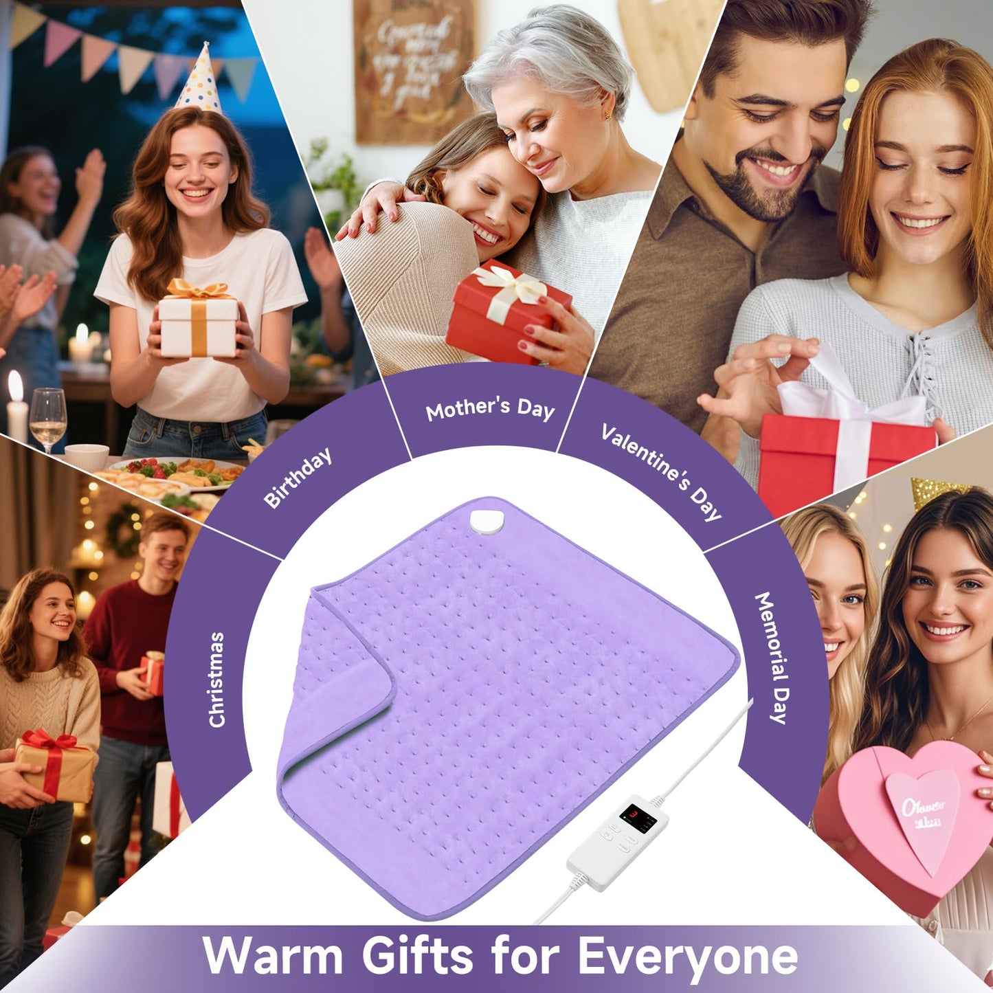Heating Pad for Back, Large Heating Pads for Body Muscle Pain Cramps Relief, 6 Heat Settings Machine Washable Electric Heating Pad, Birthday Christmas Gifts for Women Mom