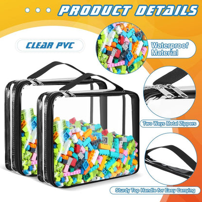 Sanwuta 12 Pcs Extra Large Toy Storage Bags 12.6 x 9 x 2.36 Inch Waterproof Toy Bags with Zipper Clear PVC Puzzles Organizing Container for Books Board Games Building Blocks Toiletry(Black)