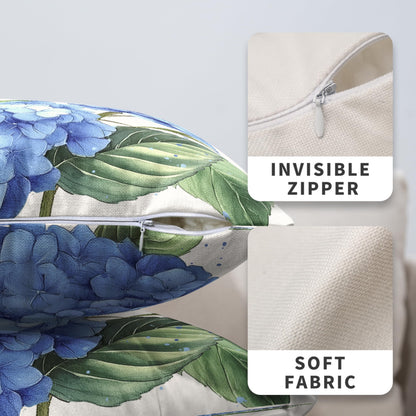 Kwlegh Blue Hydrangea Pillow Covers 18x18 Set of 2 Spring Summer Decorative Pillow Covers Flower Throw Pillow Case Square Cotton Linen Cushion Case for Outdoor Living Room Couch Sofa