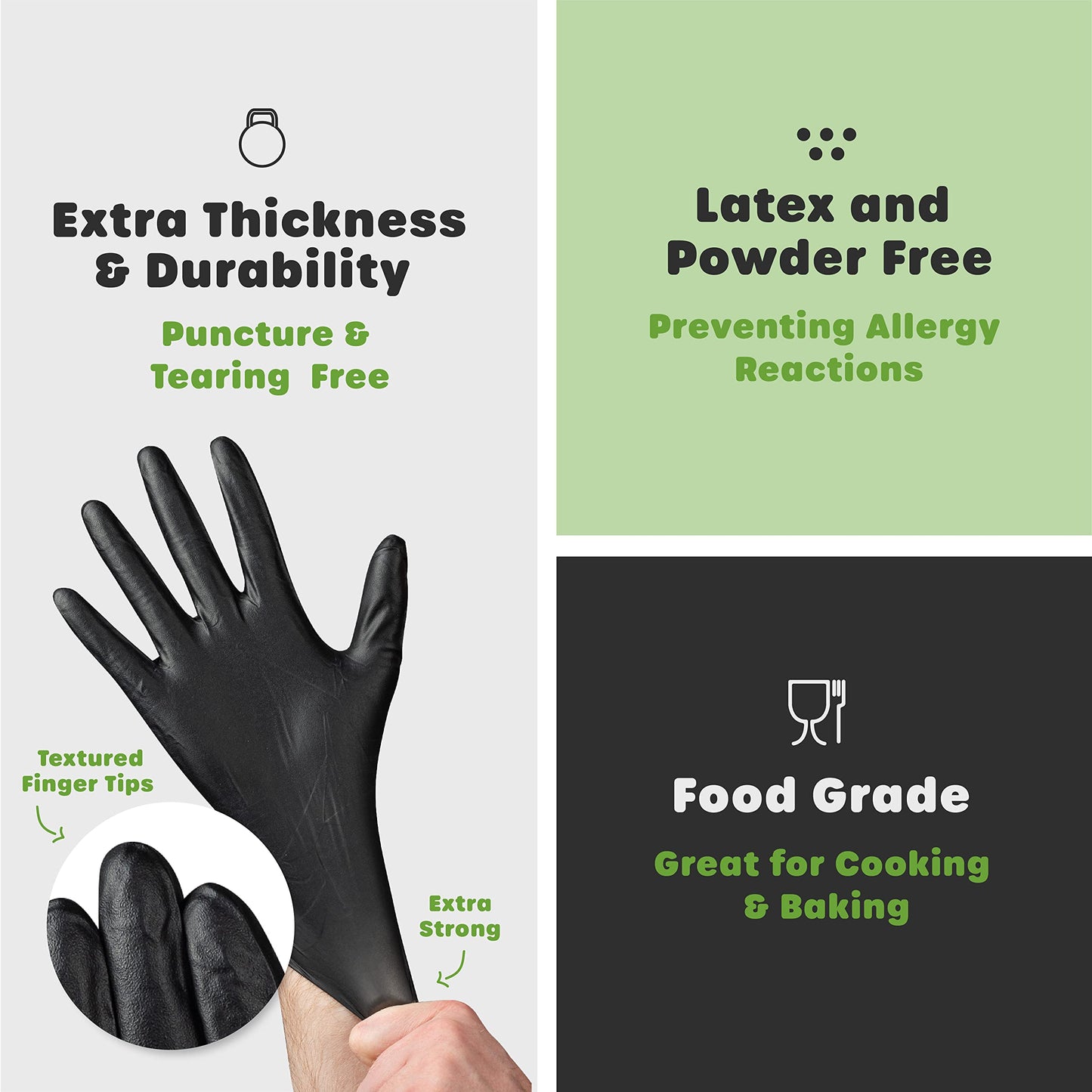 Comfy Package Black Nitrile Gloves [100 Count] 6 Mil, HEAVY DUTY Disposable Gloves for Food Prep, Cooking, Tattoo, Cleaning – Latex-Free, Powder-Free, Textured Fingertips - Large