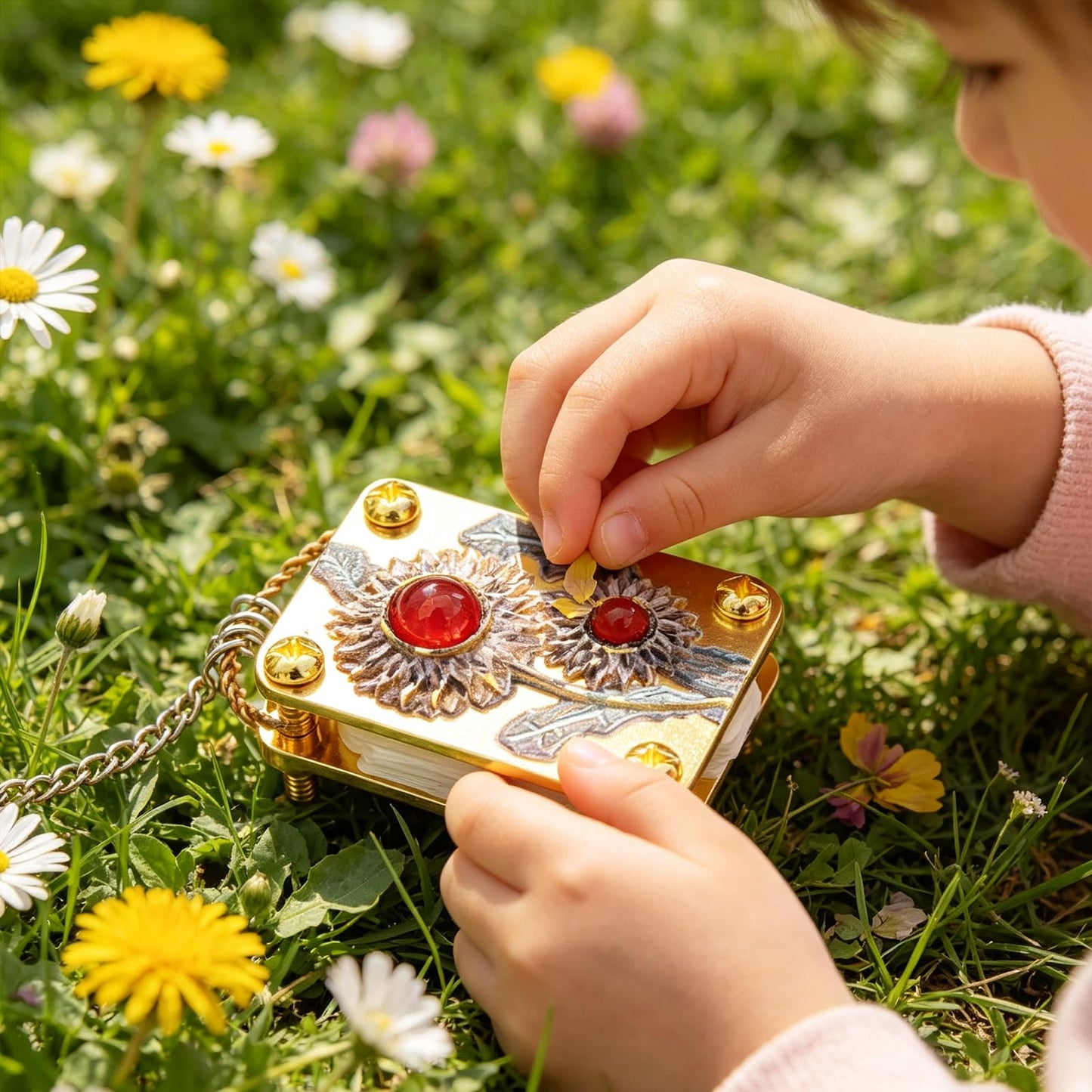 JDOQOKJ Handcrafted Metal Mini Flower Press, Miniature Flower Press Kit, Gold-Plated Miniature Design, Decorative Floral Patterns (Sunflower)